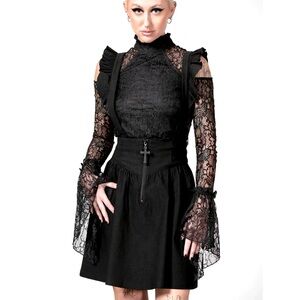 Killstar Yuna ruffle strap skater skirt pinafore Cross zip S NWT gothic lolita